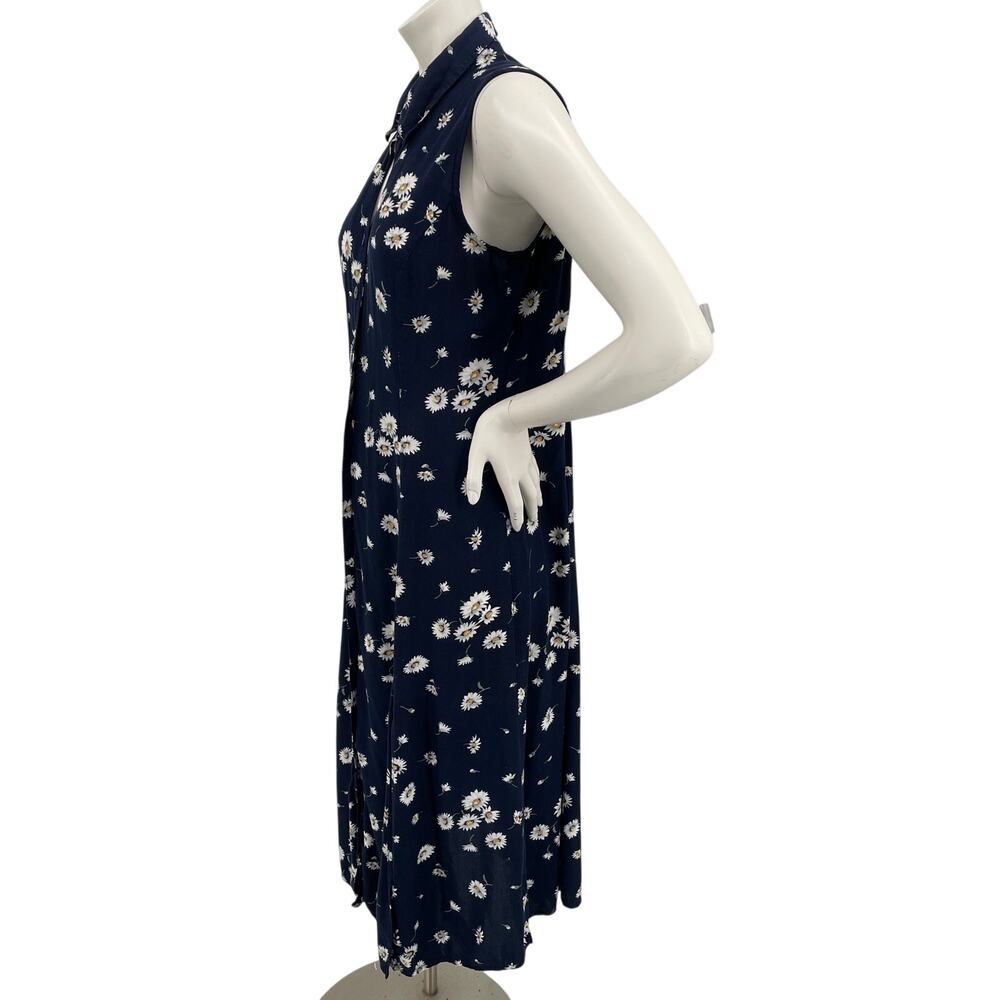 Christopher & Banks Womens Vtg Navy Midi Dress Daisy Button Front Sleeveless S - Picture 5 of 16